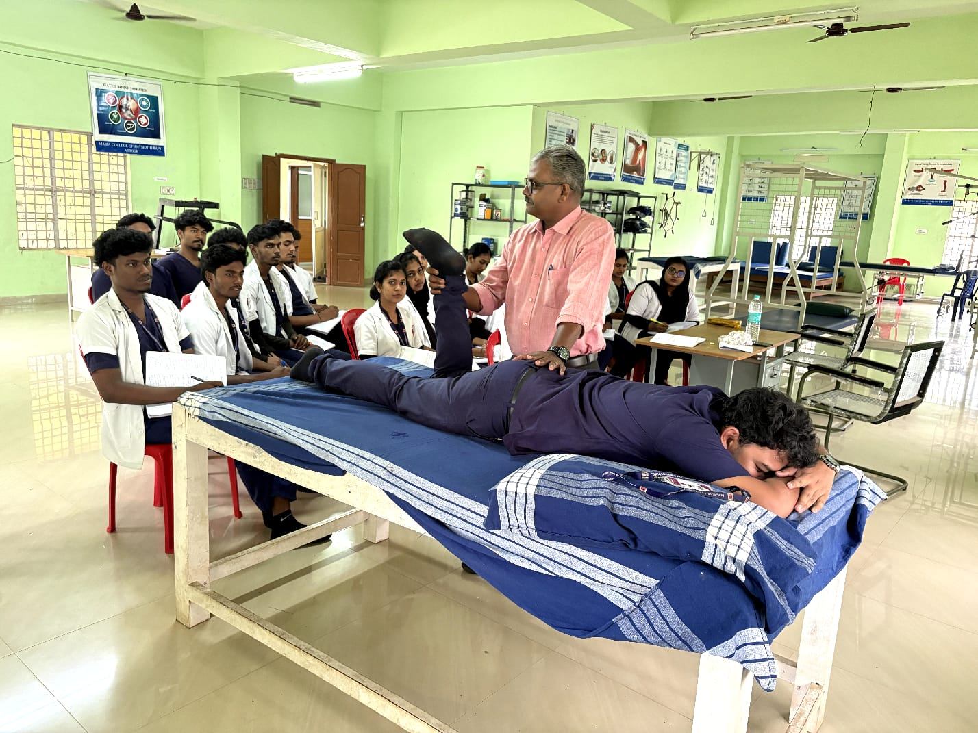 B.P.T students during a practical demonstration in the exercise therapy lab