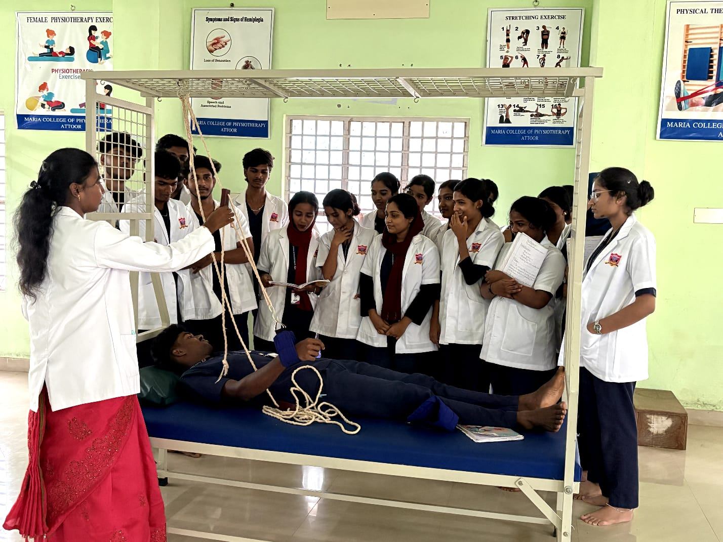 Suspension therapy demonstration in the physiotherapy lab